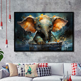 Baby Elephant Colorful In Bathtub Framed Art Prints Wall Decor, Painting Art, Framed Picture