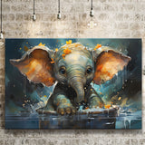 Baby Elephant Colorful In Bathtub Canvas Prints Wall Art Home Decor, Painting Canvas, Living Room Wall Decor