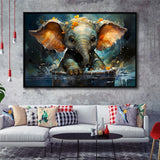Baby Elephant Colorful In Bathtub Framed Canvas Prints Wall Art Home Decor, Painting Canvas, Floating Frame