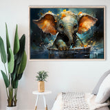 Baby Elephant Colorful In Bathtub Framed Canvas Prints Wall Art Home Decor, Painting Canvas, Floating Frame