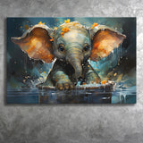 Baby Elephant Colorful In Bathtub Canvas Prints Wall Art Home Decor, Painting Canvas, Living Room Wall Decor