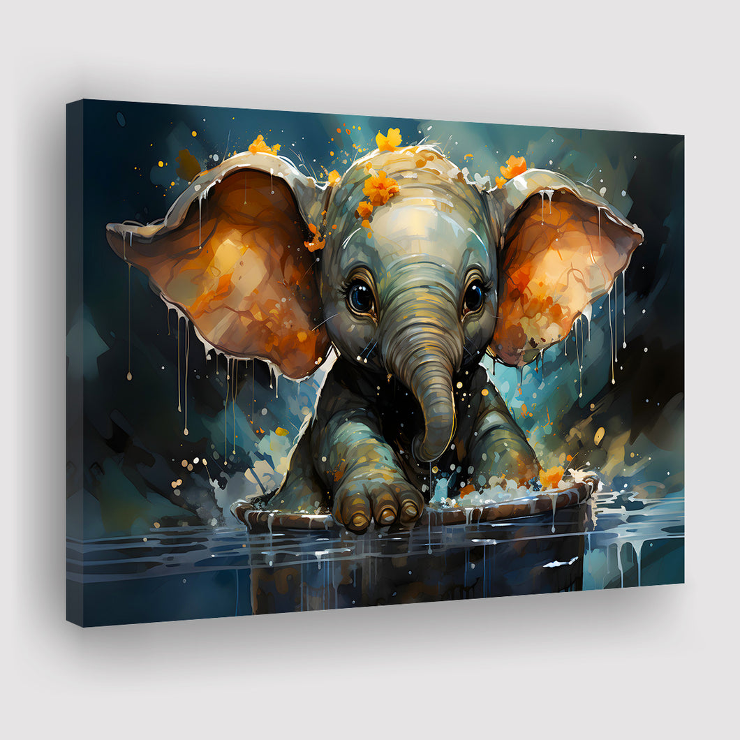 Baby Elephant Colorful In Bathtub Canvas Prints Wall Art Home Decor, Painting Canvas, Living Room Wall Decor