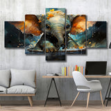 Baby Elephant Colorful In Bathtub 5 Panels Canvas Prints Wall Art Home Decor, Large Mixed Canvas