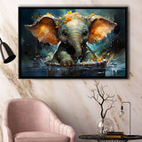 Baby Elephant Colorful In Bathtub Framed Canvas Prints Wall Art Home Decor, Painting Canvas, Floating Frame
