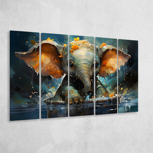 Baby Elephant Colorful In Bathtub 5 Panels B Canvas Prints Wall Art Home Decor, Extra Large Canvas