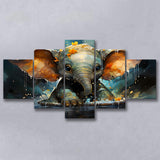Baby Elephant Colorful In Bathtub 5 Panels Canvas Prints Wall Art Home Decor, Large Mixed Canvas
