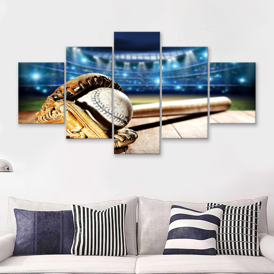 Baseball And Tools Player  5 Pieces Canvas Prints Wall Art - Painting Canvas, Multi Panel, Home Wall Decor, For Sale