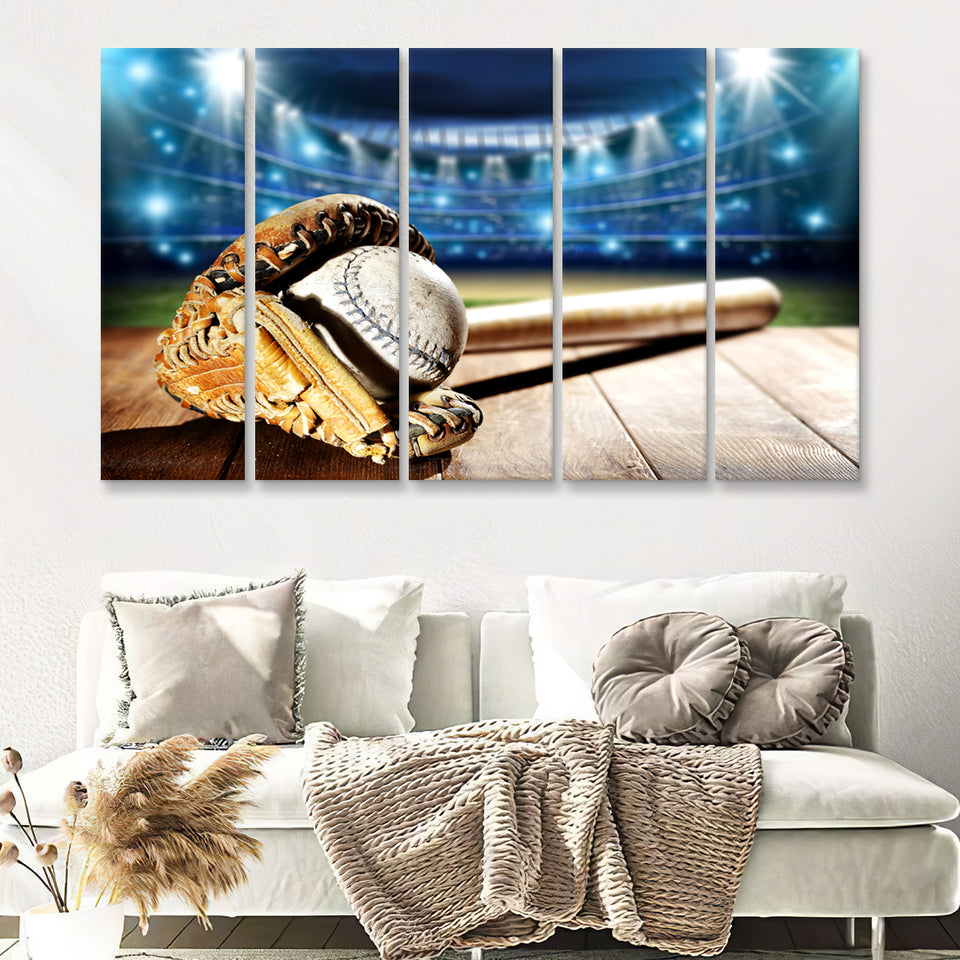 Baseball And Tools Player 5 Pieces Canvas Prints Wall Art Decor - Painting Canvas,Multi Panel,Painting Prints,For Sale