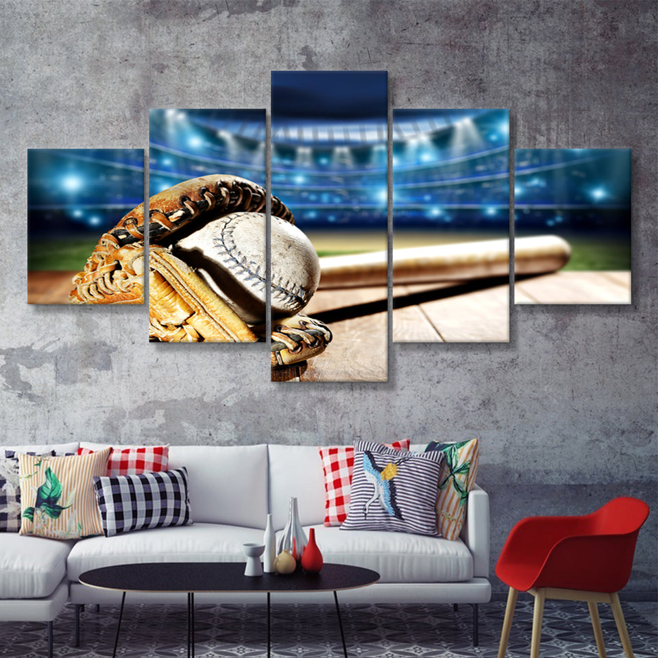 Baseball And Tools Player  5 Pieces Canvas Prints Wall Art - Painting Canvas, Multi Panel, Home Wall Decor, For Sale