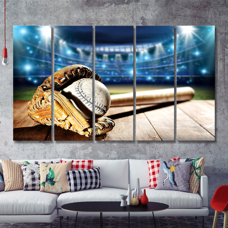 Baseball And Tools Player 5 Pieces Canvas Prints Wall Art Decor - Painting Canvas,Multi Panel,Painting Prints,For Sale