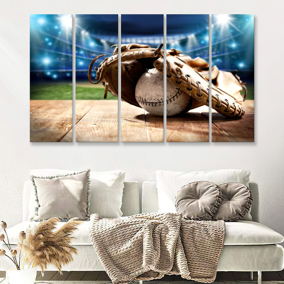 Baseball And Tools 5 Pieces Canvas Prints Wall Art Decor - Painting Canvas,Multi Panel,Painting Prints,For Sale