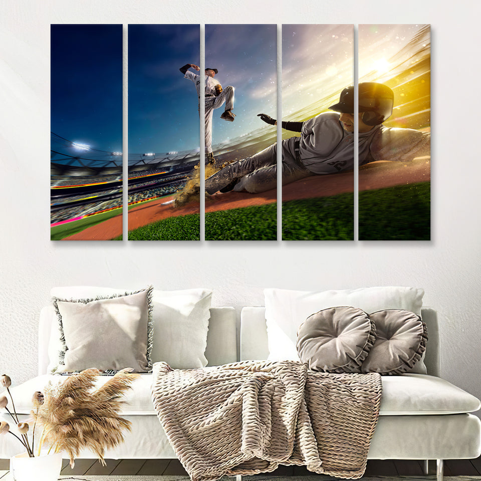 Baseball Players On The Grand Arena 5 Pieces Canvas Prints Wall Art Decor - Painting Canvas,Multi Panel,Painting Prints,For Sale