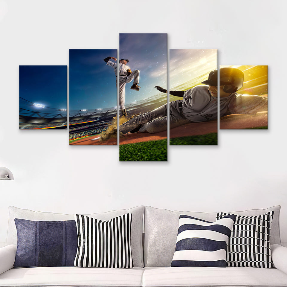 Baseball Players On The Grand Arena  5 Pieces Canvas Prints Wall Art - Painting Canvas, Multi Panel, Home Wall Decor, For Sale