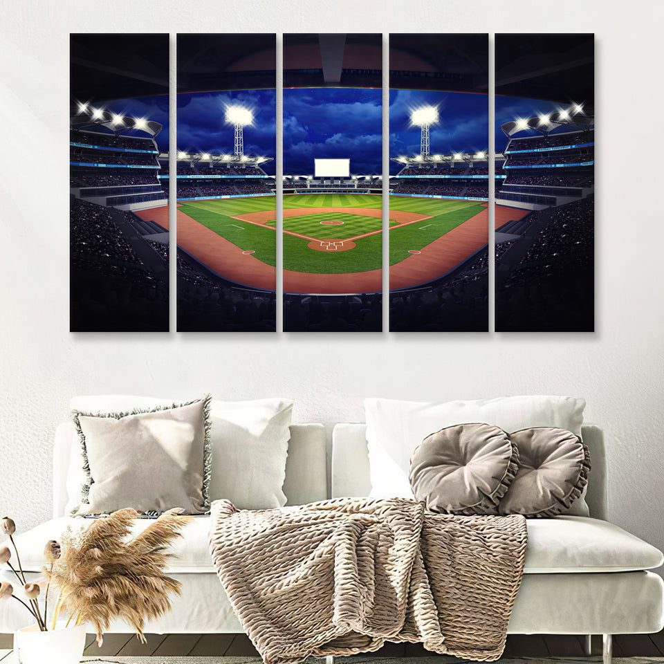 Baseball Stadium Under Roof View With Fans 5 Pieces Canvas Prints Wall Art Decor - Painting Canvas,Multi Panel,Painting Prints,For Sale