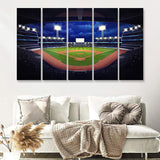Baseball Stadium Under Roof View With Fans 5 Pieces Canvas Prints Wall Art Decor - Painting Canvas,Multi Panel,Painting Prints,For Sale