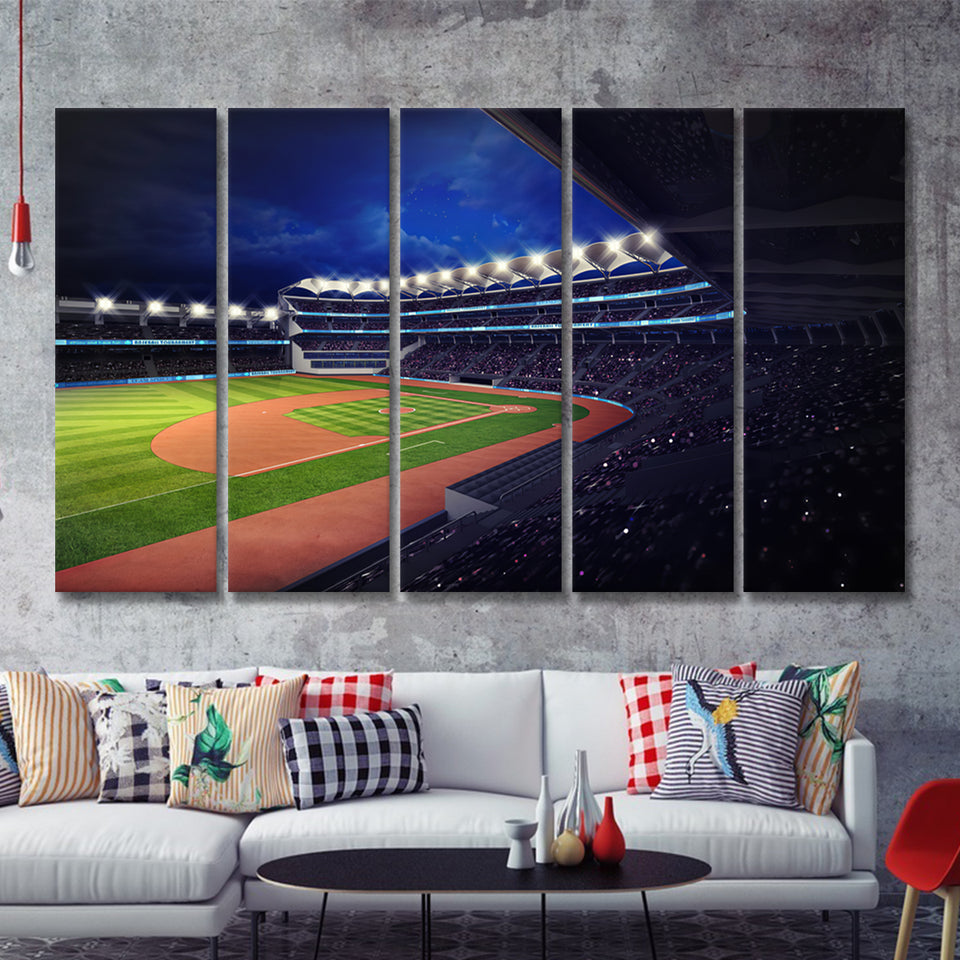 Baseball Stadium With Fans Under Roof Tribune View 5 Pieces Canvas Prints Wall Art Decor - Painting Canvas,Multi Panel,Painting Prints
