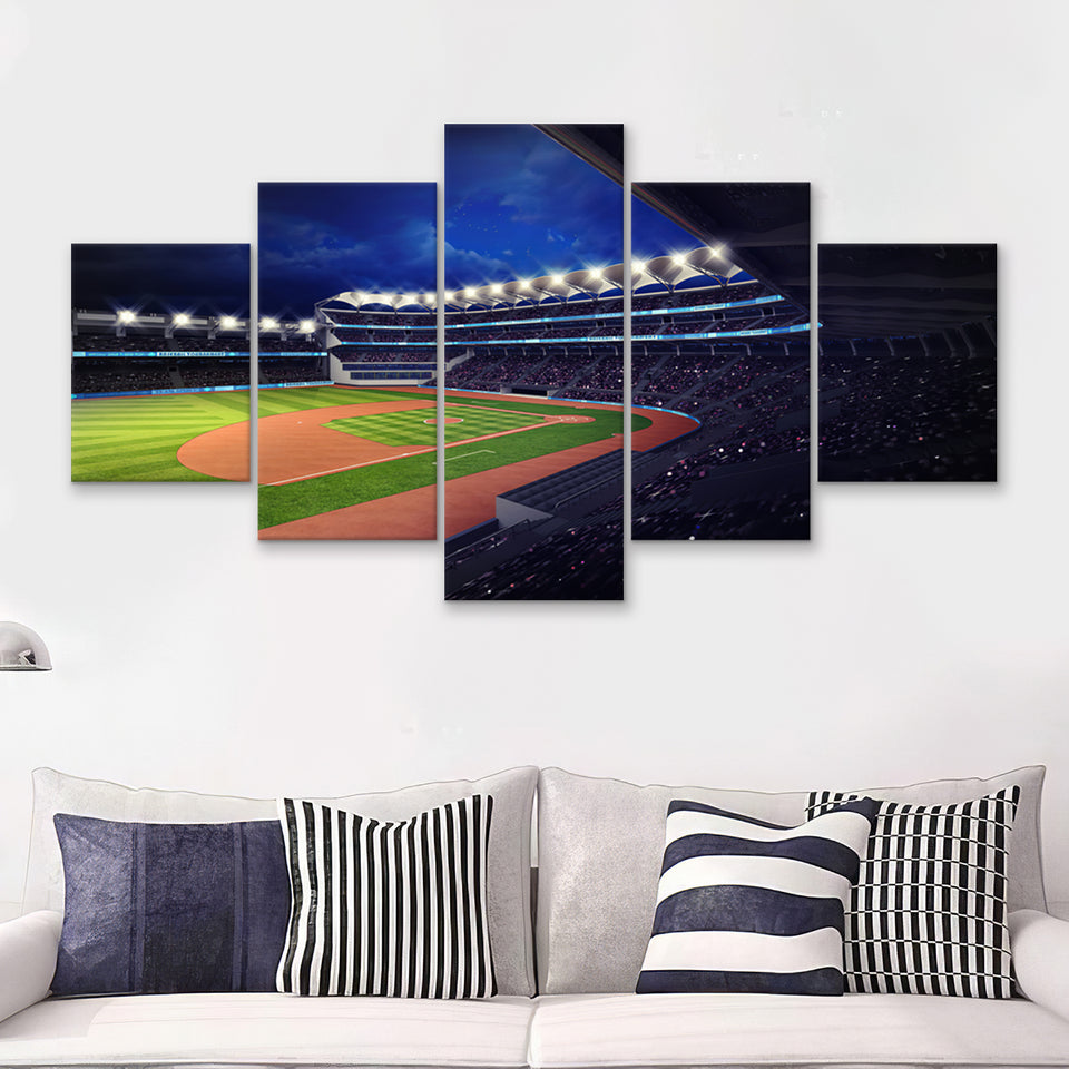 Baseball Stadium With Fans Under Roof Tribune View  5 Pieces Canvas Prints Wall Art - Painting Canvas, Multi Panel, Home Wall Decor, For Sale