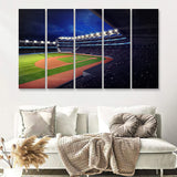 Baseball Stadium With Fans Under Roof Tribune View 5 Pieces Canvas Prints Wall Art Decor - Painting Canvas,Multi Panel,Painting Prints