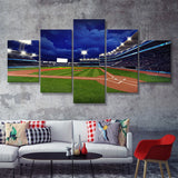 Baseball Stadium With Spectators And Green Grass  5 Pieces Canvas Prints Wall Art - Painting Canvas, Multi Panel, Home Wall Decor, For Sale
