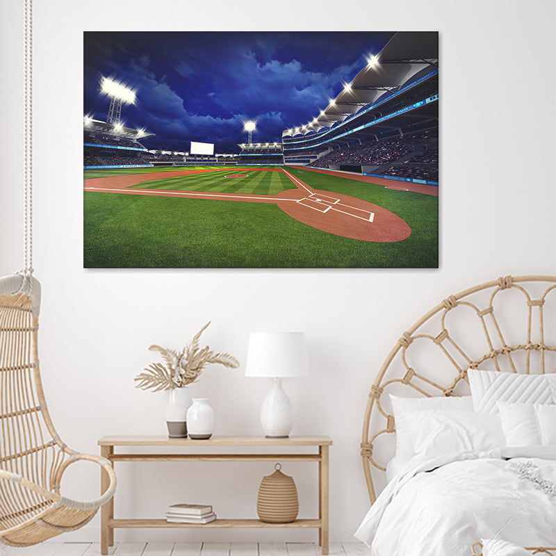 Baseball Stadium With Spectators And Green Grass Canvas Wall Art - Canvas Prints, Prints for Sale, Canvas Painting, Canvas on Sale