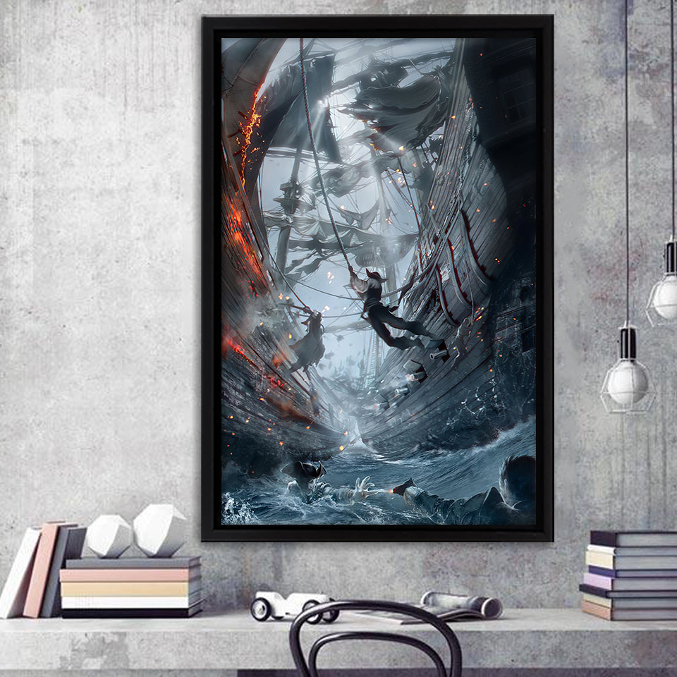 Battle Beautiful Pirate Ship Art Canvas Prints Wall Art - Painting Canvas,Home Wall Decor, Prints for Sale, Canvas Art