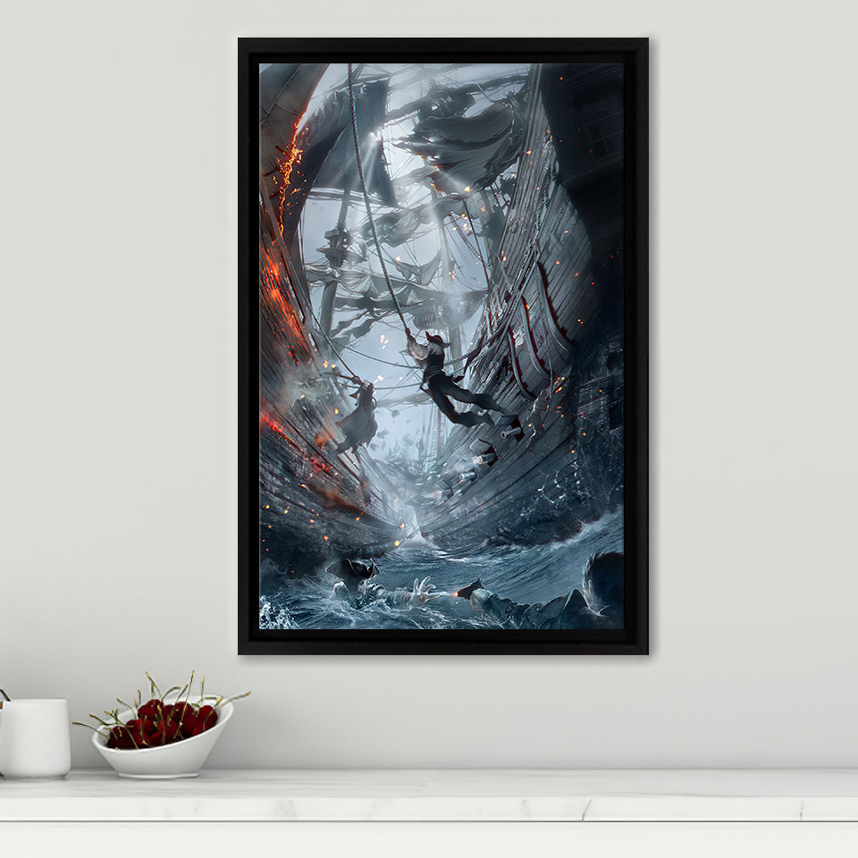 Battle Beautiful Pirate Ship Art Canvas Prints Wall Art - Painting Canvas,Home Wall Decor, Prints for Sale, Canvas Art