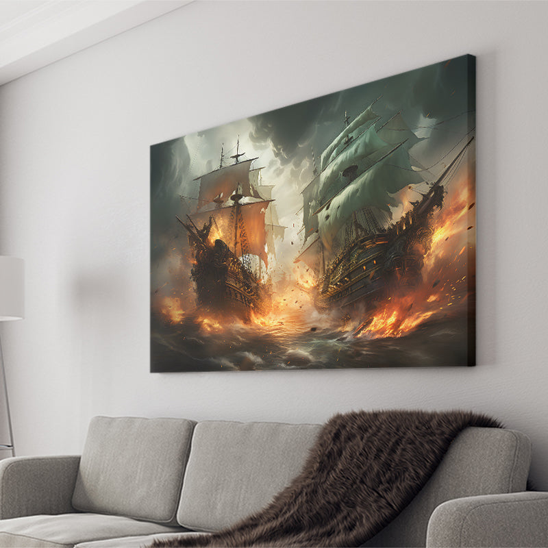 Battle Between Two Pirate Ship Painting V3 Canvas Prints Wall Art