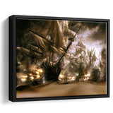 Battle Pirate Ship Framed Canvas Prints Wall Art - Painting Canvas, Home Wall Decor, Prints for Sale,Black Frame