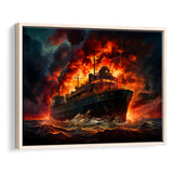 Battle Ship Burned Framed Canvas Prints Wall Art Home Decor, Painting Canvas, Floating Frame