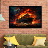 Battle Ship Burned Framed Art Prints Wall Decor, Painting Art, Framed Picture