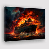 Battle Ship Burned Canvas Prints Wall Art Home Decor, Painting Canvas, Living Room Wall Decor