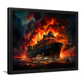 Battle Ship Burned Framed Art Prints Wall Decor, Painting Art, Framed Picture