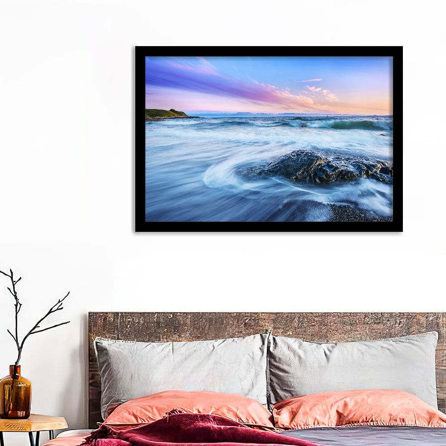 Beach Stones Sea Waves Dawn Framed Art Prints - Framed Prints, Prints For Sale, Painting Prints,Wall Art Decor