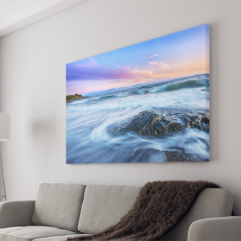 Beach Stones Sea Waves Dawn Canvas Wall Art - Canvas Prints, Prints For Sale, Painting Canvas,Canvas On Sale