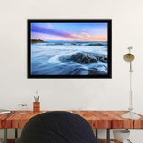 Beach Stones Sea Waves Dawn Framed Canvas Wall Art - Canvas Prints, Prints For Sale, Painting Canvas,Framed Prints