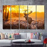 Beautiful Deer In Sunset 5 Pieces B Canvas Prints Wall Art - Painting Canvas,Wall Decor, Multi Panel,5 Panels