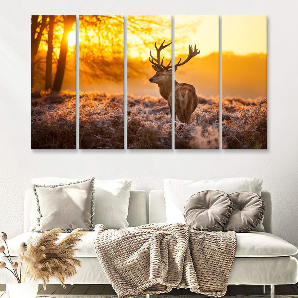 Beautiful Deer In Sunset 5 Pieces B Canvas Prints Wall Art - Painting Canvas,Wall Decor, Multi Panel,5 Panels