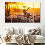 Beautiful Deer In Sunset 5 Pieces B Canvas Prints Wall Art - Painting Canvas,Wall Decor, Multi Panel,5 Panels