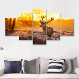 Beautiful Deer In Sunset 5 Pieces Canvas Prints Wall Art - Painting Canvas,Wall Decor, Multi Panel,5 Panels