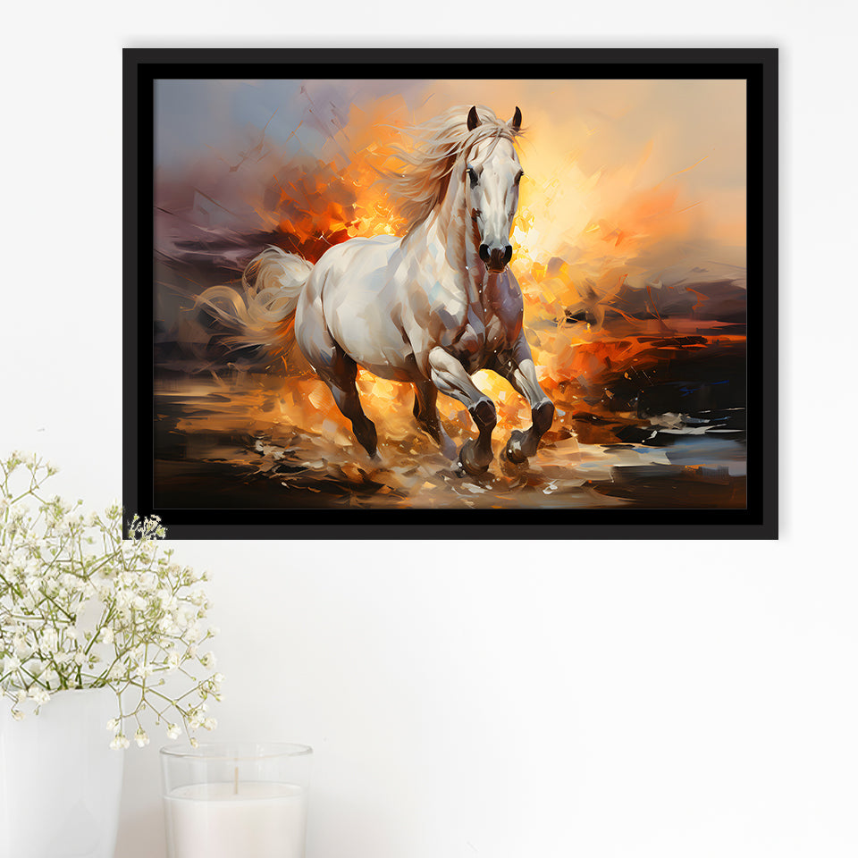 Beautiful Horse Running In The Sunrise Framed Canvas Prints Wall Art Home Decor, Painting Canvas, Floating Frame
