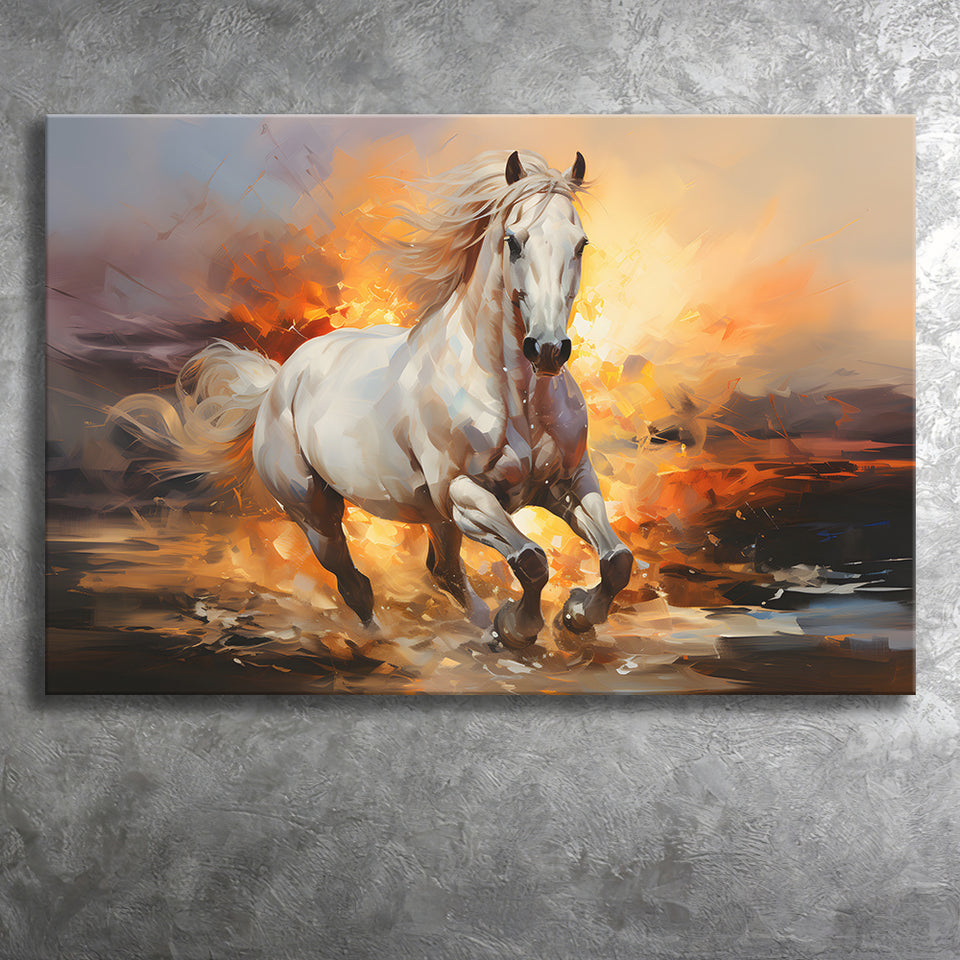Beautiful Horse Running In The Sunrise Canvas Prints Wall Art Home Decor, Painting Canvas, Living Room Wall Decor