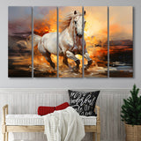 Beautiful Horse Running In The Sunrise 5 Panels B Canvas Prints Wall Art Home Decor, Extra Large Canvas
