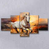 Beautiful Horse Running In The Sunrise 5 Panels Canvas Prints Wall Art Home Decor, Large Mixed Canvas