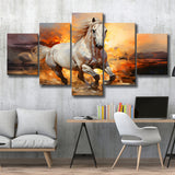 Beautiful Horse Running In The Sunrise 5 Panels Canvas Prints Wall Art Home Decor, Large Mixed Canvas