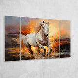 Beautiful Horse Running In The Sunrise 5 Panels B Canvas Prints Wall Art Home Decor, Extra Large Canvas