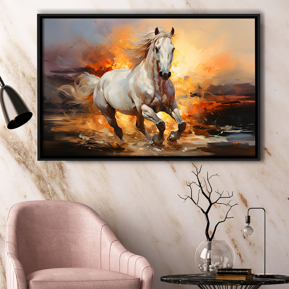 Beautiful Horse Running In The Sunrise Framed Canvas Prints Wall Art Home Decor, Painting Canvas, Floating Frame
