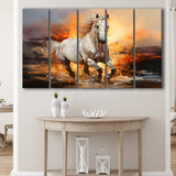 Beautiful Horse Running In The Sunrise 5 Panels B Canvas Prints Wall Art Home Decor, Extra Large Canvas