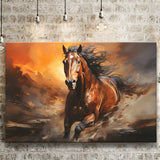 Beautiful Horse Running In The Sunset Oil Painting V4 Canvas Prints Wall Art Home Decor, Painting Canvas,Wall Decor