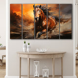 Beautiful Horse Running In The Sunset Oil Painting V4 5 Panels B Canvas Prints Wall Art Home Decor, Extra Large Canvas