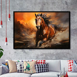 Beautiful Horse Running In The Sunset Oil Painting V4 Framed Art Prints Wall Decor, Painting Art, Framed Picture